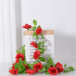 (9 Mawar) Mawar Rambat Artificial Home Decor Hanging Vine Rose 230Cm
