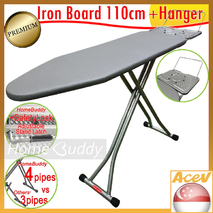 🇸🇬 Iron Board. 110x33cm board. 4-PIPES THICK Frame. With Safety Lock ...