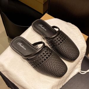 Free Shipping Summer New Style Straw-Look Mule Sandals For Women Fashionable And Versatile Breathable With A Closed-Toe Design Perfect For Outdoor Wear Casual Half-Slipper Style