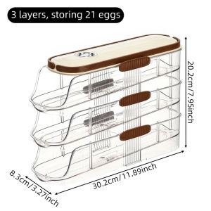 KEBETEME Automatic Rolling Egg Storage Box Refrigerator 42Grid Three Layer Egg Tray Storage Container Transparent Stackable Fridge Egg Keeping Fresh Organizer with Lid