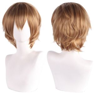 FOUNDTWO Phổ thông Tóc giả tổng hợp thẳng ngắn Nhiều lớp Giả Tóc giả dự tiệc Anime Trình diễn sân khấu Đỏ Tóc giả hóa trang đầy màu sắc Nam Nữ