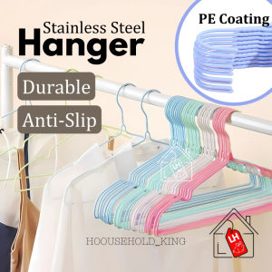 LH 1PCS Stainless Steel PE Coated Clothes Hanger Baju Penyangkut Baju Cloth Hanger Aesthetic Durable 衣架