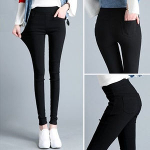 (Stock in KL-093) Women Pants Holes Solid High Waist Black Long Trousers woman Pant