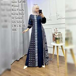 Baju Gamis twill wanita lengan panjang bahan premium - Dress wanita muslimah syari kekinian mewah motif terbaru