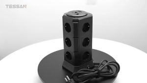 TESSAN Tower Power Strip Multi Outlets with 3 USB +2 Type C 2M Extension Cable EU Plug Vertical Electric Socket Surge Protection