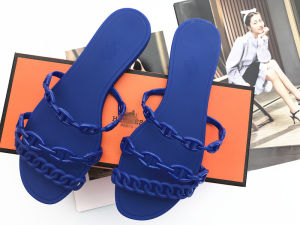 [Free Shipping] Summer H-brand pig nose slippers ins chain slide sandals chic flat beach sandals jelly shoes