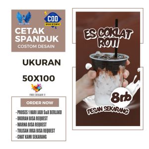 Cetak Spanduk Banner ES COKLAT ROTI Ukuran 50x100 cm Bisa Request