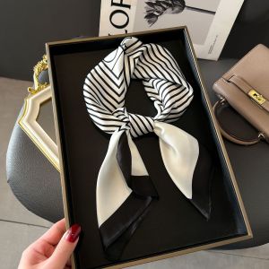 27.5" Simple Seagull Printed Square Scarf Stylish Imitation Silk Satin Shawl Spring Autumn Thin Sunscreen Headscarf For Women