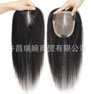 20/25/30/40cm 3 # Net Mono Braided Hair 100% Human Hair Piece Natural Color Hair Topper Hair Replacement Cover White Hair Breathable And Lightweight Wig Increase Hair Volume For Woman