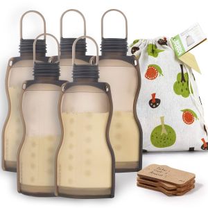 Haakaa ถุงเก็บน้ํานม ถุงสต็อคน้ํานมแม่ ถุงใส่อาหารเด็ก ใช้ซ้ําได้สําหรับให้นมบุตรพร้อมปลั๊กปิดผนึกซิลิโคนเกรดอาหารปลอดสาร BPA จํานวน 9Oz/260Ml