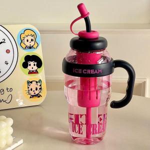 【BUY 1 TAKE 1 GIFT】900ml Cute Large Capacity Straw Cup Outdoor Portable Straw Cup Dopamine Water Bottle With Handle For Sports【Zsfuture】