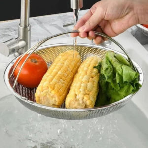 Stainless Steel Steamer Food Steamer Basket With Handle Steaming Basket Fruit Cleaning Basket