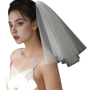 Short Bridal Veil with Elegant Bowknot and Pearls: A Popular Tulle Bride Veil with Comb for Wedding Celebration