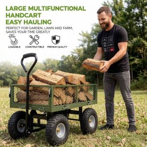 Garden Wagon Trolley Household Courtyard Camping Lawn 4 Wheel Barrow Outdoor Steel Folding Cart