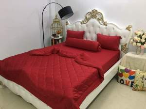 Bộ ga thun Hàn Quốc tông đỏ ga thun lạnh