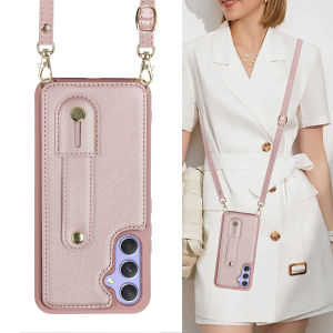 Leather Wallet Buckle Case for Samsung Galaxy S26 Ultra S25 Ultra S24 A55 A53 A54 A17 A07 S25 FE A52S A57 A16 S23 Ultra S22 Plus Case Credit Card Holder Wristband bracket Kickstand Crossbody Strap Crossbody Lanyard Case