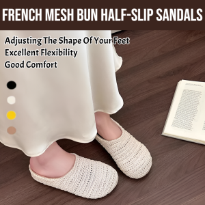 French Mesh Bun Half-Slip Sandals Summer Outdoor Hollow French-Style Sandals Breathable Woven Hollow Out Mesh Flat Bottom Sandals