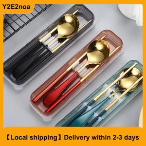 【Local shipping】 Travel Outdoor Reusable Tableware Box School Home Slot Design Practical Cutlery Transparent Cover Storage Box