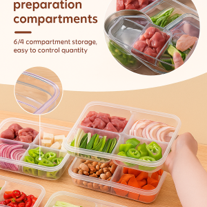 Food Grade Freezer Storage Box with Compartments Transparent Fresh Keeping Container for Meat Vegetables and Fruits Large Capacity Organizer