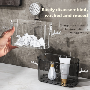 J9YXDU Light Luxury Suction Cup Shower Shelf Antler Save Space Draining Basket Holder Multi-functional Removable Wall Mounted Storage Rack Bathroom