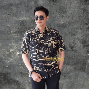 Galeri Batik Ardev - Abstrak Hitam Kemeja Batik Pria Slim Fit Lengan Panjang Atasan Batik Warna Hitam