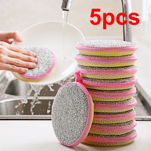 5pcs Double-Sided Dishwashing Sponges Pan Pot Dish Wash Sponges Household Cleaning Tools Kitchen Tableware Sponges