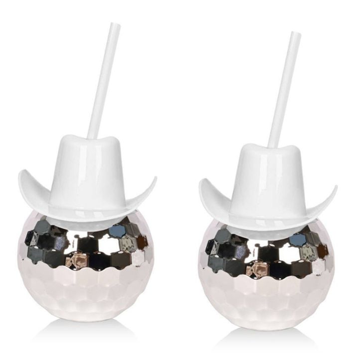 2Pcs Disco Ball Cups with Straw, Disco Flash Ball Cocktail Cup, Disco