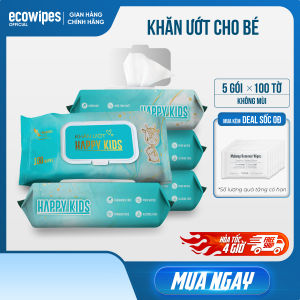 Combo 05 gói khăn ướt Happy Kids gói 100 tờ không mùi không parabens chuyên dùng cho em bé