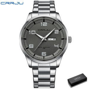 CRRJU NEW Mens Watches Casual Business Quartz Stainless Steel Band with Auto Date Luminous Hands 5005