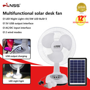 [FREE 2LED Bulb] NSS 14 Inch Solar Stand Fan Multifunction Desk Electric Fan With Solar Panel