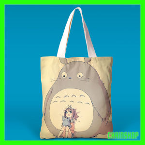 CHAINSHOP Cartoon Canvas Tote Bag With Zipper Women Student Handbag Shoulder Bag