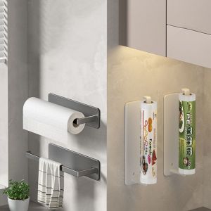 CEMOMEF เหล็กคาร์บอนสตีล ที่ใส่กระดาษเช็ดมือ ขาว/ดำ/เทา ไม่มีรูพรุน ชั้นเก็บฟิล์มใหม่ อุปกรณ์เสริมของกระจุกกระจิก กาวในตัว อุปกรณ์สำหรับห้องครัว