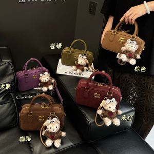 Frosted leather Boston bowling bag womens high-end fashion hand bag shoulder messenger bag pillow bag