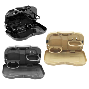Car Seat Back Mounted Foldable Tray Cup Holder Plastic Construction Easy to Clean For Travel Commuting Road Trip