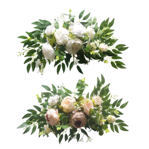 ของตกแต่งป้ายต้อนรับงานแต่งงานแบบดอกไม้ประดิษฐ์สำหรับงานเลี้ยงต้อนรับซุ้มงานแต่งแบ็คดร็อปวางกลางโต๊ะ