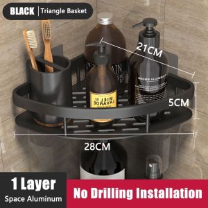 Bathroom Corner Shelf Space-Saving Aluminum Wall Mounted Storage rack with No-Drill Installation