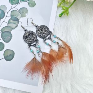 Ready Stock SG Silver Emblem Red Golden Pheasant Petite Feather Earrings Handmade Boho Feather Earrings