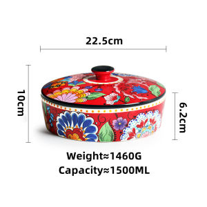 OMK American Style Underglaze Ceramic 1500ML Serving Bowls Food Storage Box with Lid Tortilla Holder Compartment Snack Storage Tray Fruit Salad Bowl