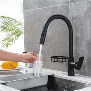 304 stainless steel kitchen faucet pull type spray cold and hot kitchen sink faucet can rotate 360 degrees kitchen faucet three water outlet modes sprinkler mop laundry kitchen sink faucet