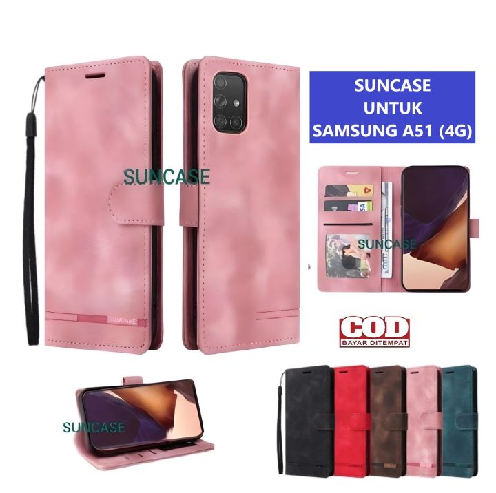 Casing SAMSUNG A51 model flip buka tutup case kulit ada tempat