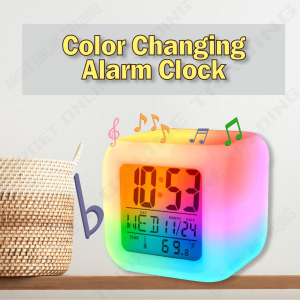 Moodicare Square Cube RGB Glowing LED Color Change Digital Alarm Clock