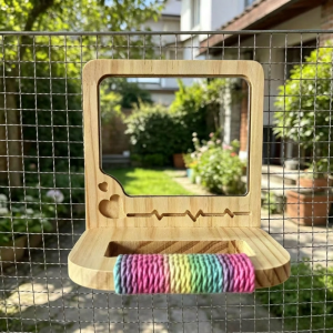 OUTOPEN Wear Resistant Bird Perch with Mirror Bite Resistant Anti-slip Interactive Parrot Biting Rod Mental Stimulation Grinding Teeth Hanging Parrot Play Rack Bird Cage Accessories