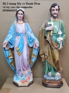 Bộ 2 tượng Đức Mẹ Ban Ơn Thánh Giuse 50cm sơn quét tay cao cấp sang trọng bền màu mới quà tặng công giáo