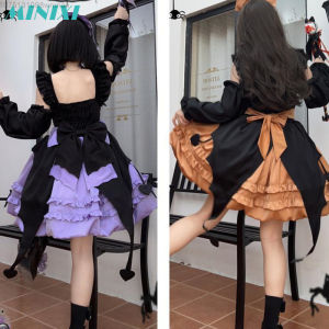 Dark Night Witch Wing Pattern Lolita Dress Halloween Spaghetti Strap Dress for Women Y2k Sweet JSK Party Skirts Summer Clothes
