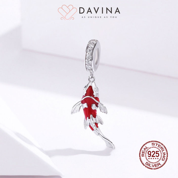 DAVINA Lucky Carp Charm Sterling Silver 925 Beads Gelang Wanita
