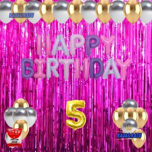 Paket Dekorasi Pesta Balon Happy Birthday Purple Set Dekor Ulang Tahun Tirai Pink Tua Simple
