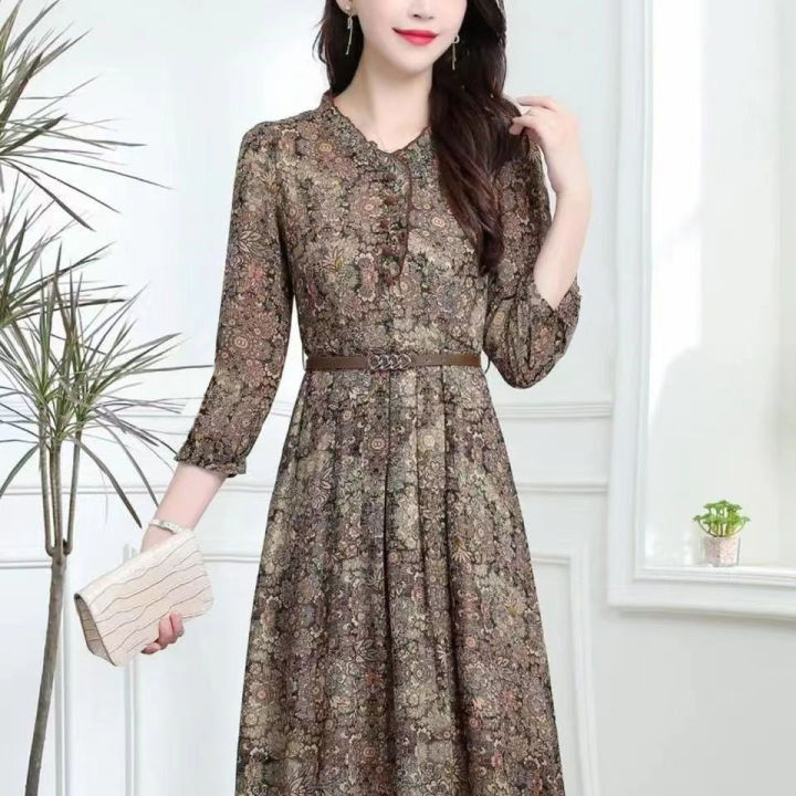 Summer floral dress 2024 new long style middle-aged style large size  knee-high mid-to-high-end mother's dress