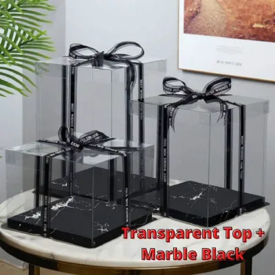 Heighten Transparent Cake Box Ready Stock birthday gift box packaging Premium Marble