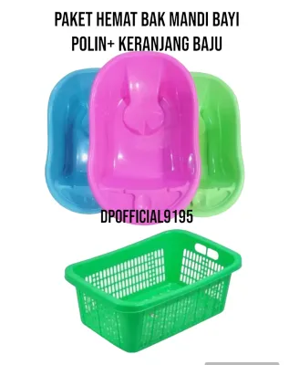 [Paket Hemat]Set Bak Mandi Bayi+Keranjang Baju Bayi+Folding 30 Stik