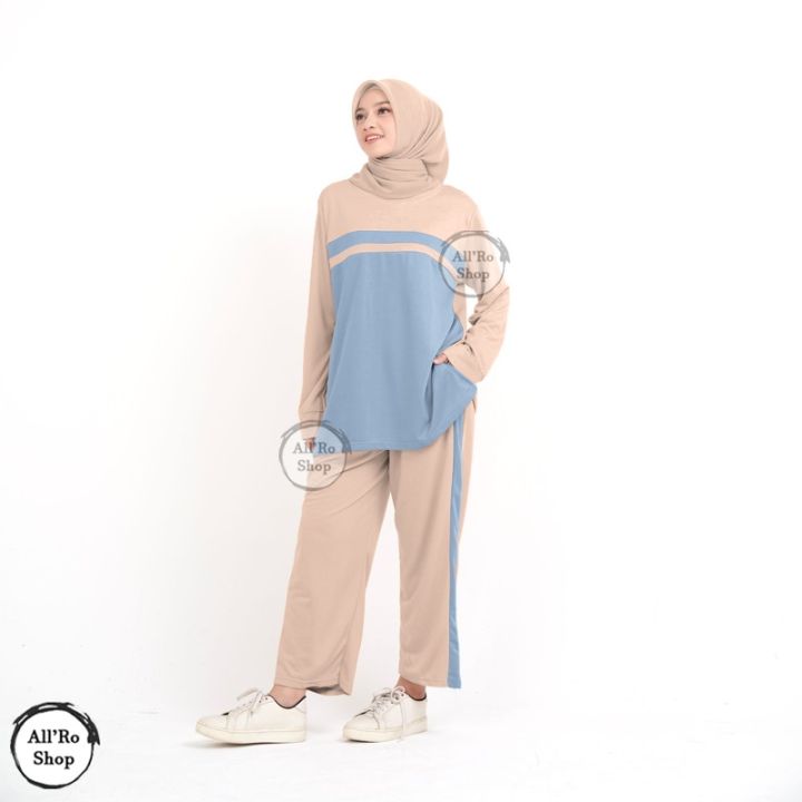 Setelan Olahraga Wanita Baju Senam Muslim Hijab Friendly Lengan Panjang 1 Set Pakaian Terbaru Ukuran L XL XXL Jumbo